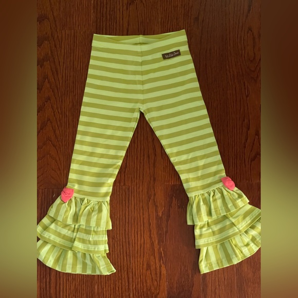 Matilda Jane Other - Matilda Jane bright green striped ruffle pants, size 4. NWT.